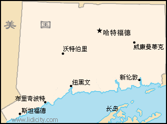美国康涅狄格州地图
